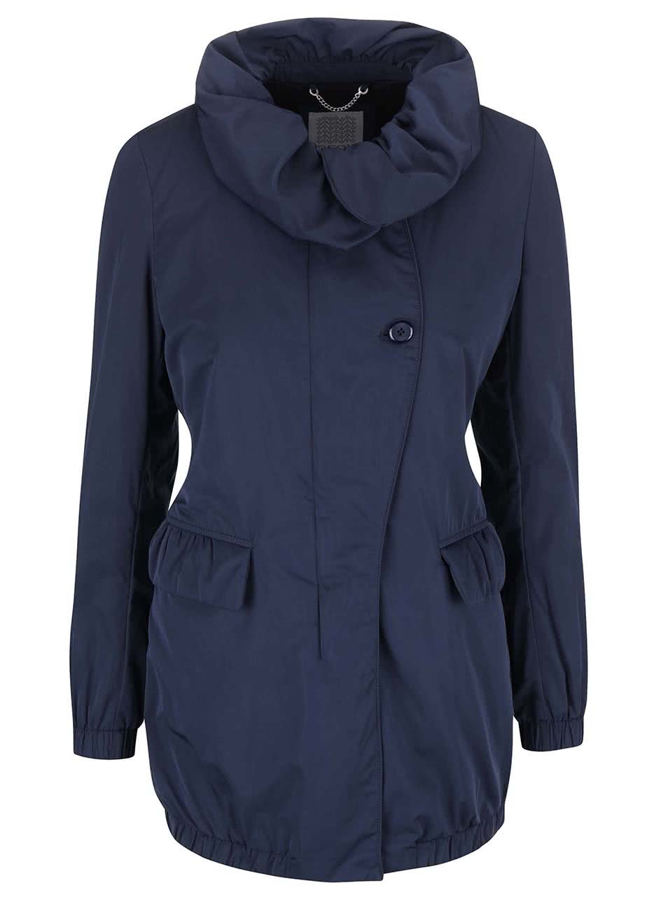 Modrý dámský kabát s vysokým límcem Geox