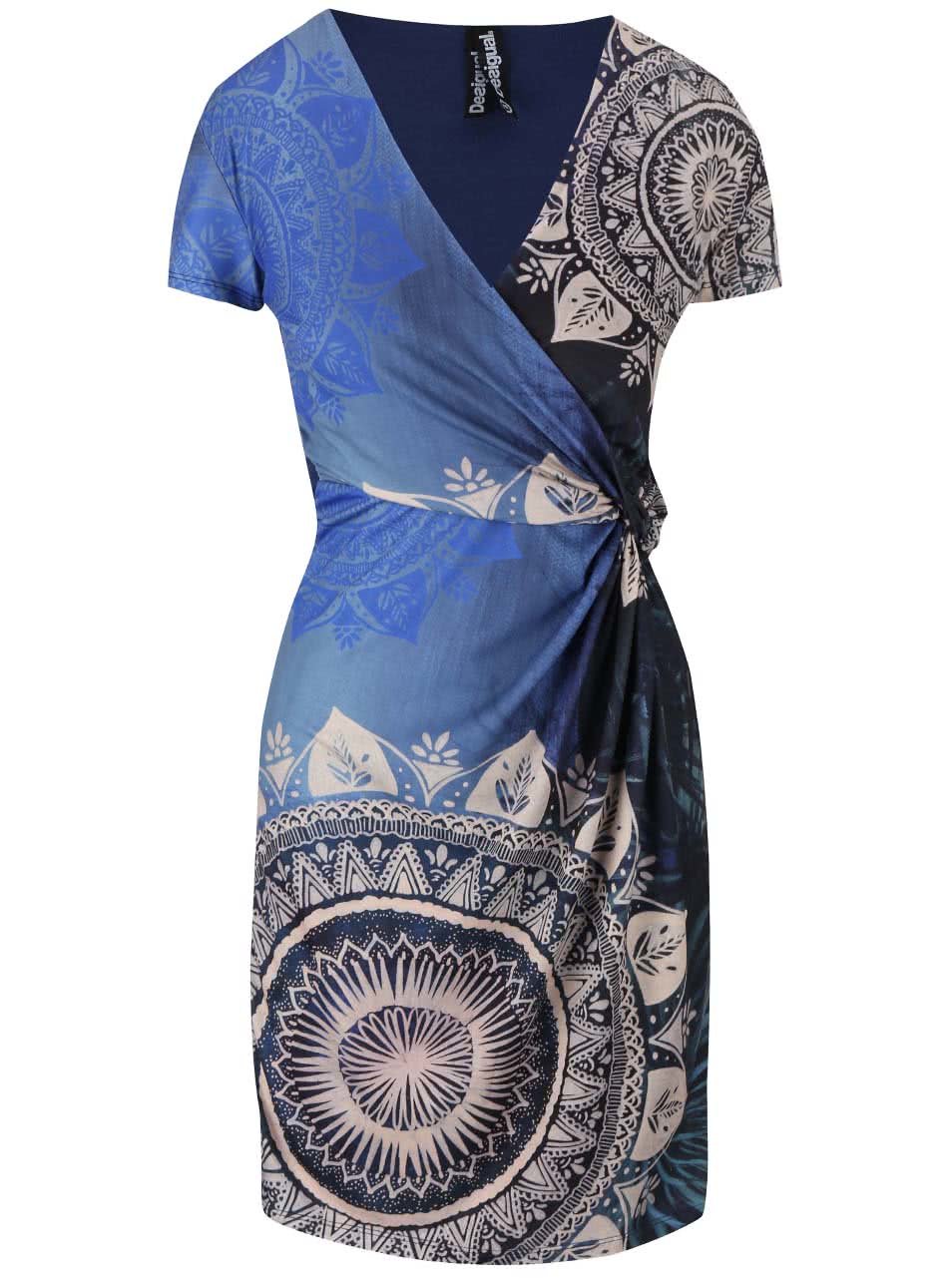 Modré šaty s překládaným dekoltem Desigual Clemente