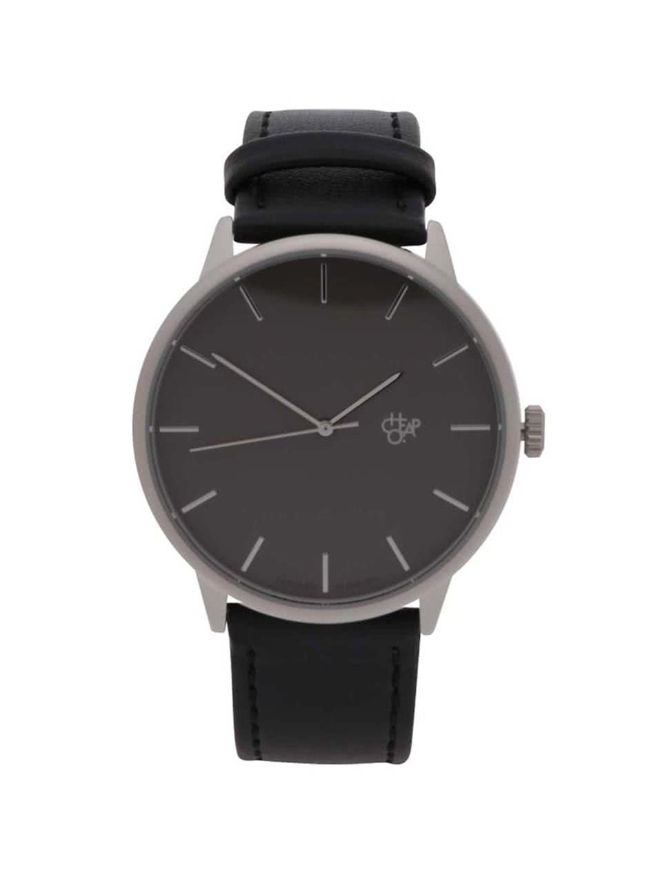 Unisex hodinky ve stříbrné barvě s černým páskem z veganské kůže Cheapo Khorshid Metal
