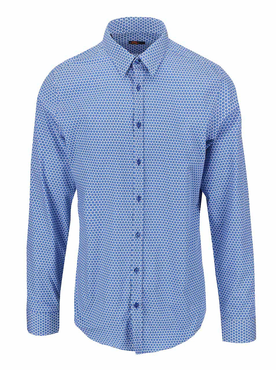 Bílo-modrá puntíkovaná košile Seidensticker Kent Uno Super Slim