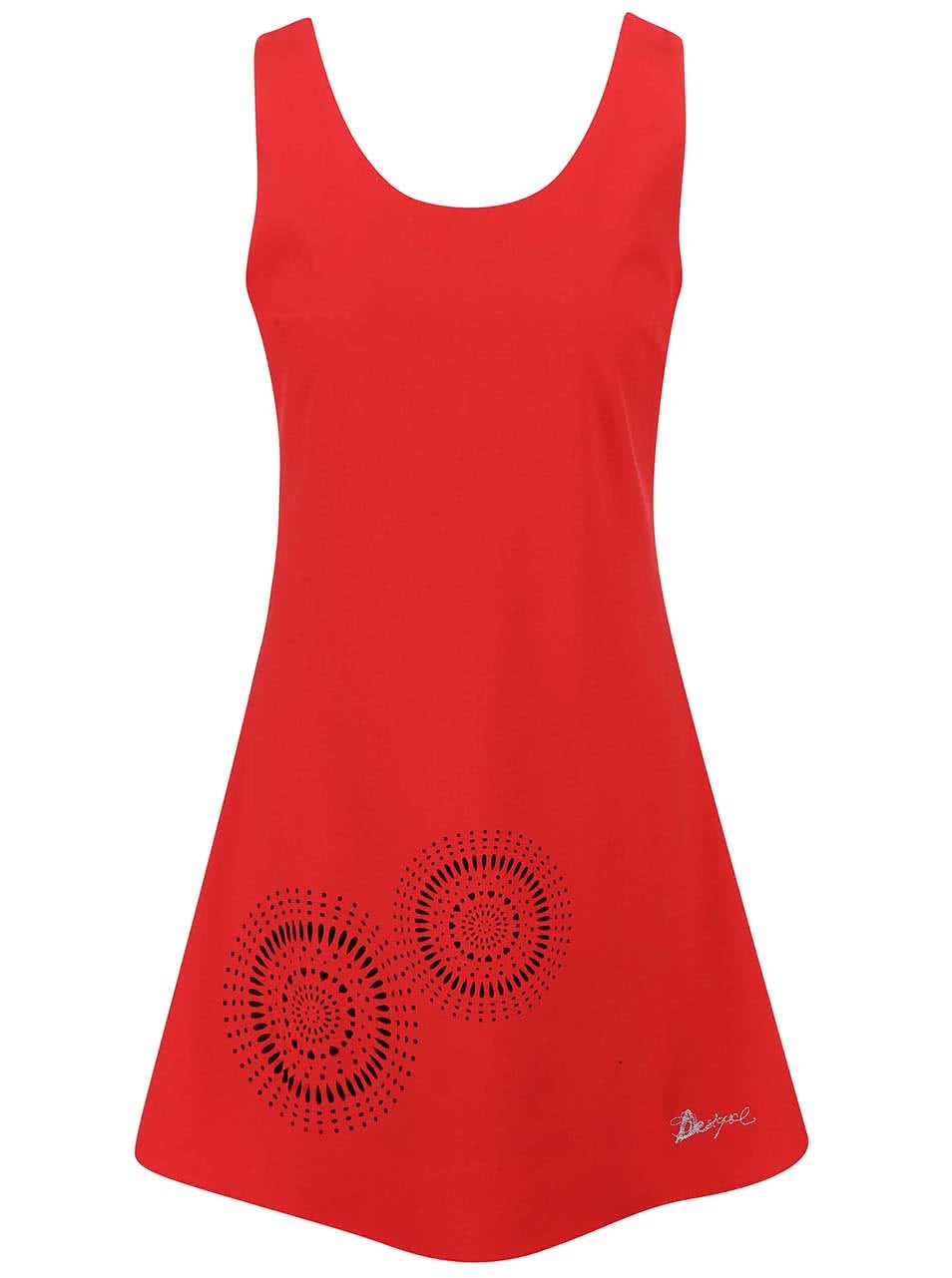 Červené šaty s perforovanou sukní Desigual Barceloneta