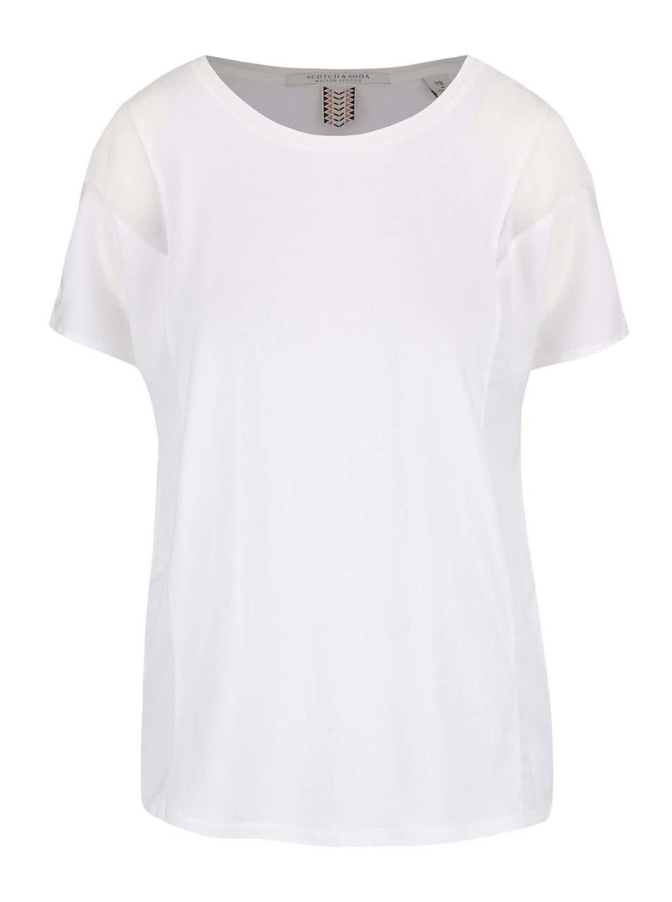 Bílé tričko s transparentními detaily Maison Scotch