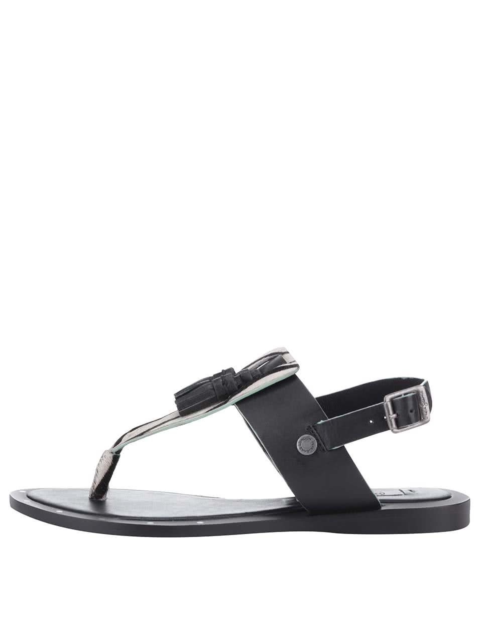 Černé dámské kožené sandálky se vzorem Pepe Jeans