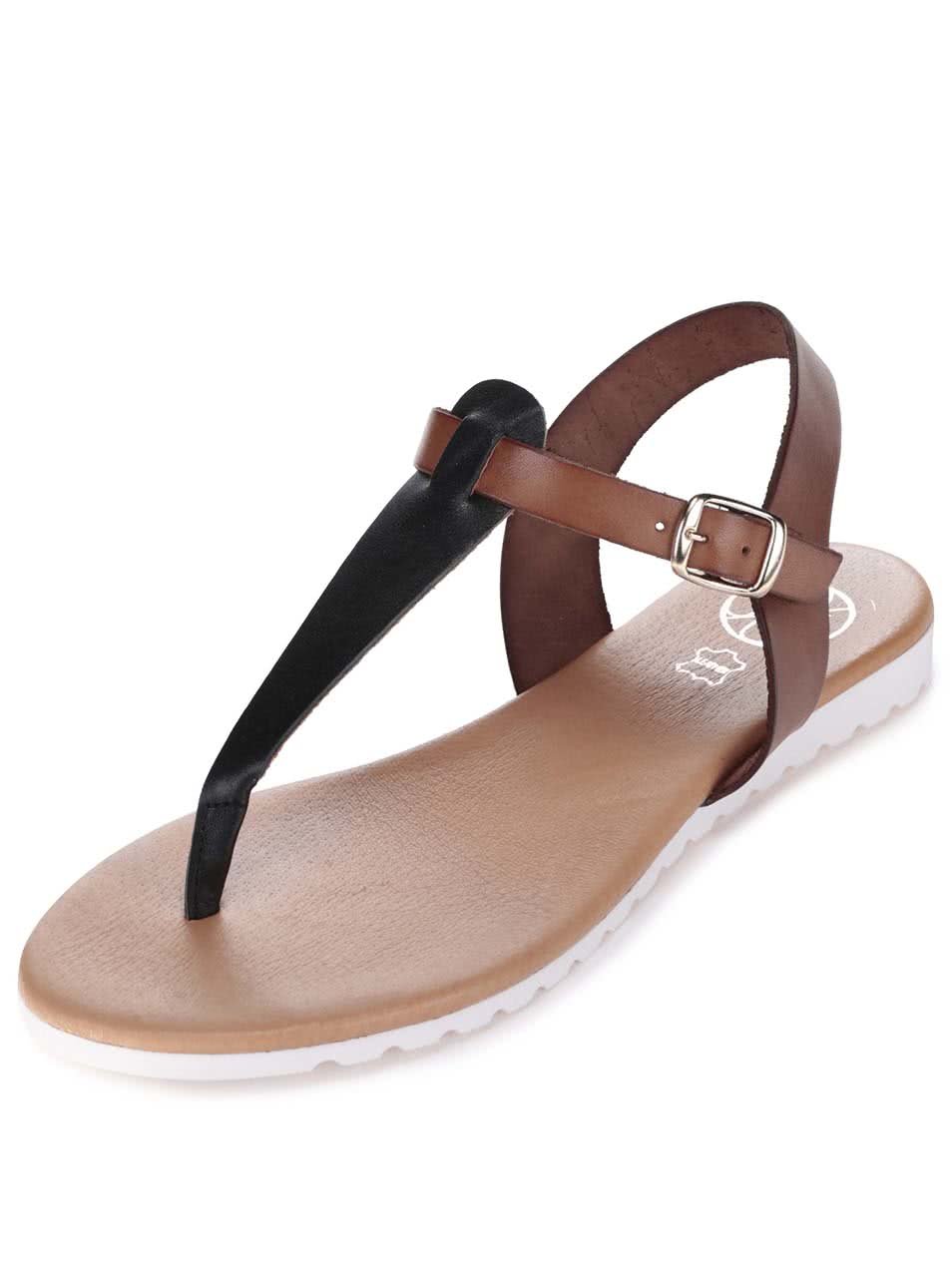 Černo-hnědé kožené sandály OJJU