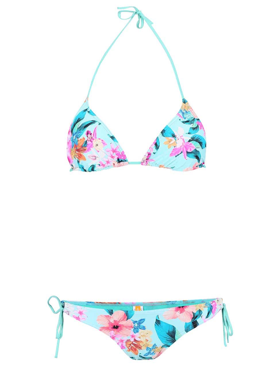 Tyrkysové dvoudílné plavky s barevnými květy Rip Curl Paradiso