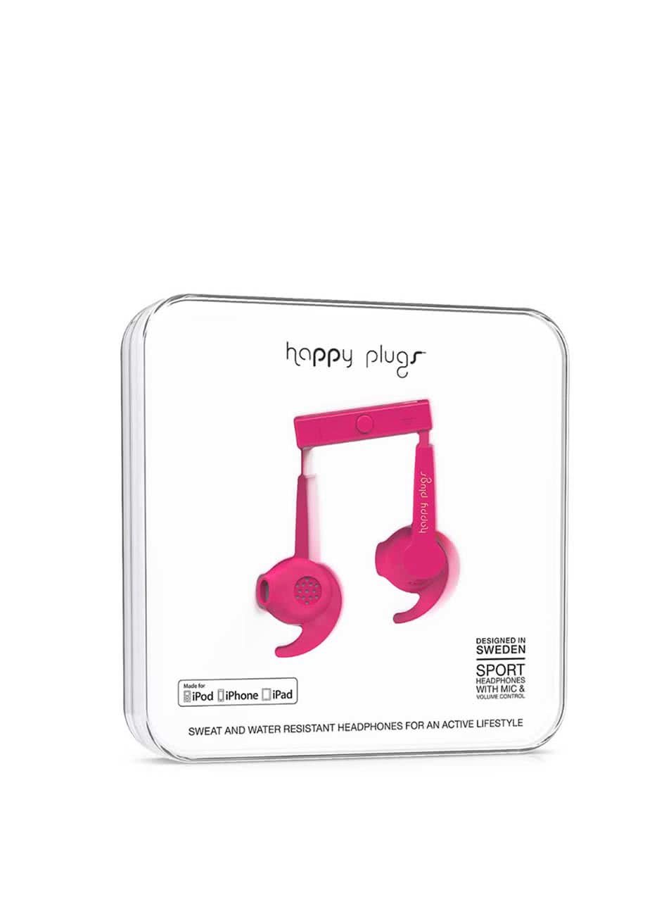 Růžová sportovní sluchátka Happy Plugs