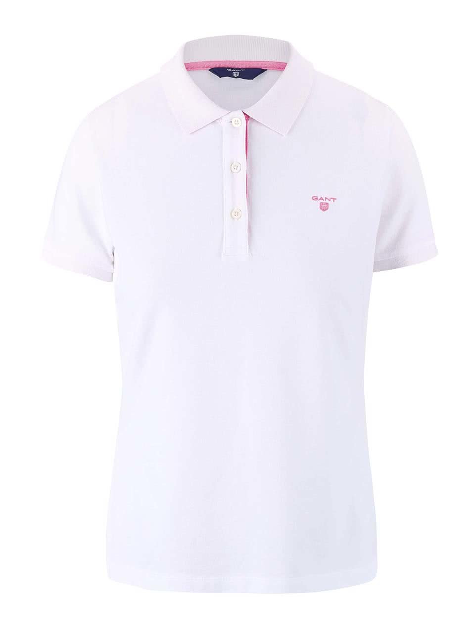 Bílé dámské polo tričko s růžovými lemy GANT