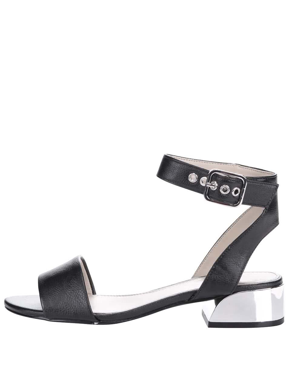 Černé sandály na podpatku s detaily ve stříbrné barvě ALDO Riana