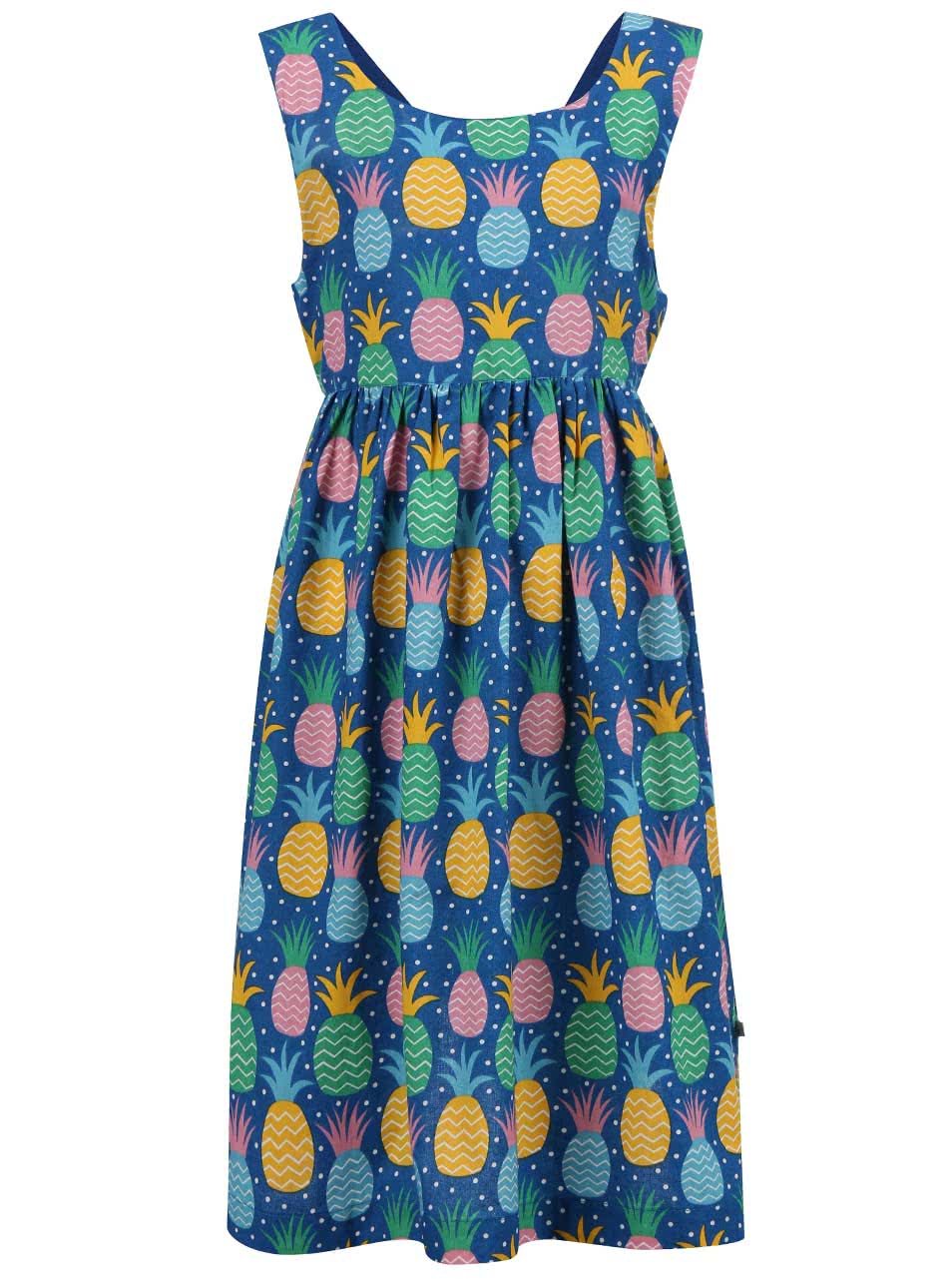 Modré dívčí šaty s ananasy Frugi Porthcurno