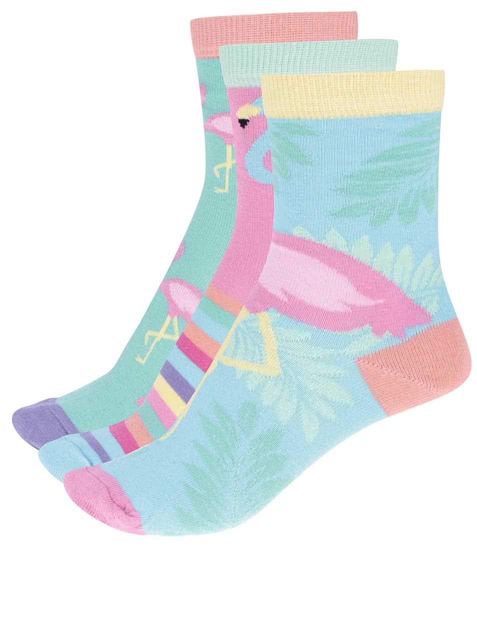 Sada tří barevných dámských/holčičích ponožek s plameňáky Oddsocks Flamingo
