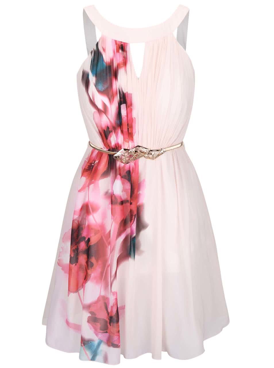Světle růžové květované šaty s páskem Little Mistress
