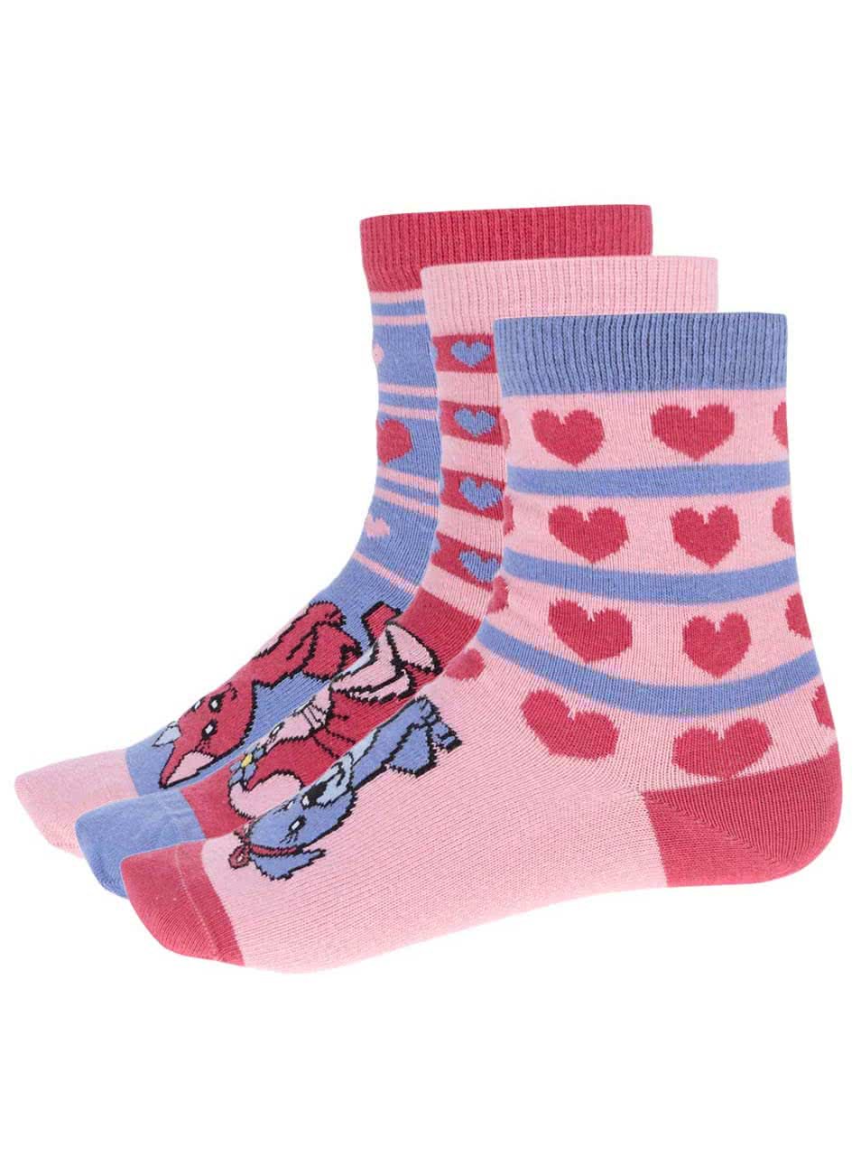 Sada tří růžovo-modrých holčičích ponožek Oddsocks Pets