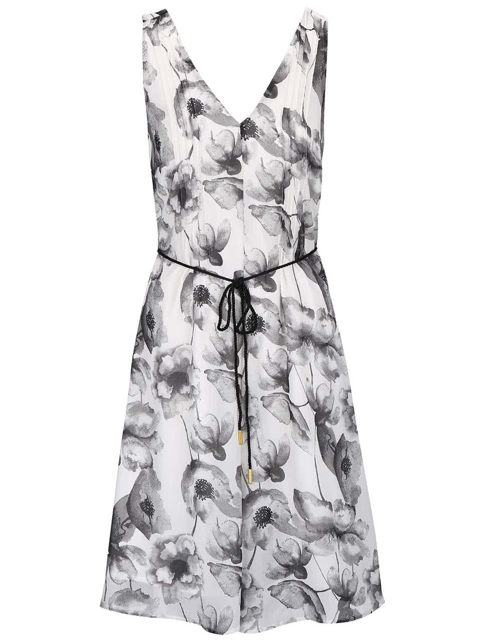 Šedo-krémové květované šaty s páskem Vero Moda Flower Cherry