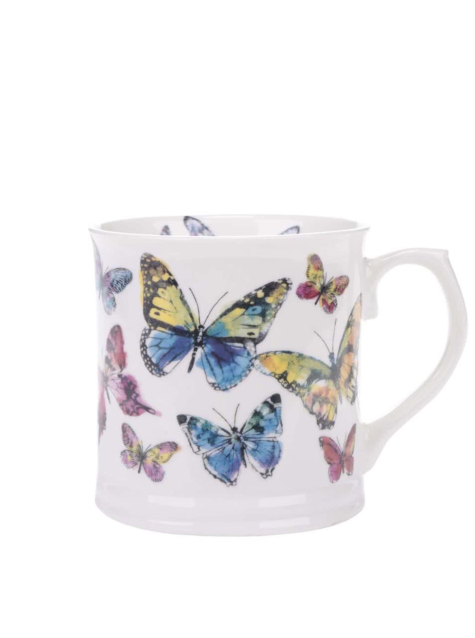 Bílý porcelánový hrnek s motivy motýlů Cooksmart Butterfly