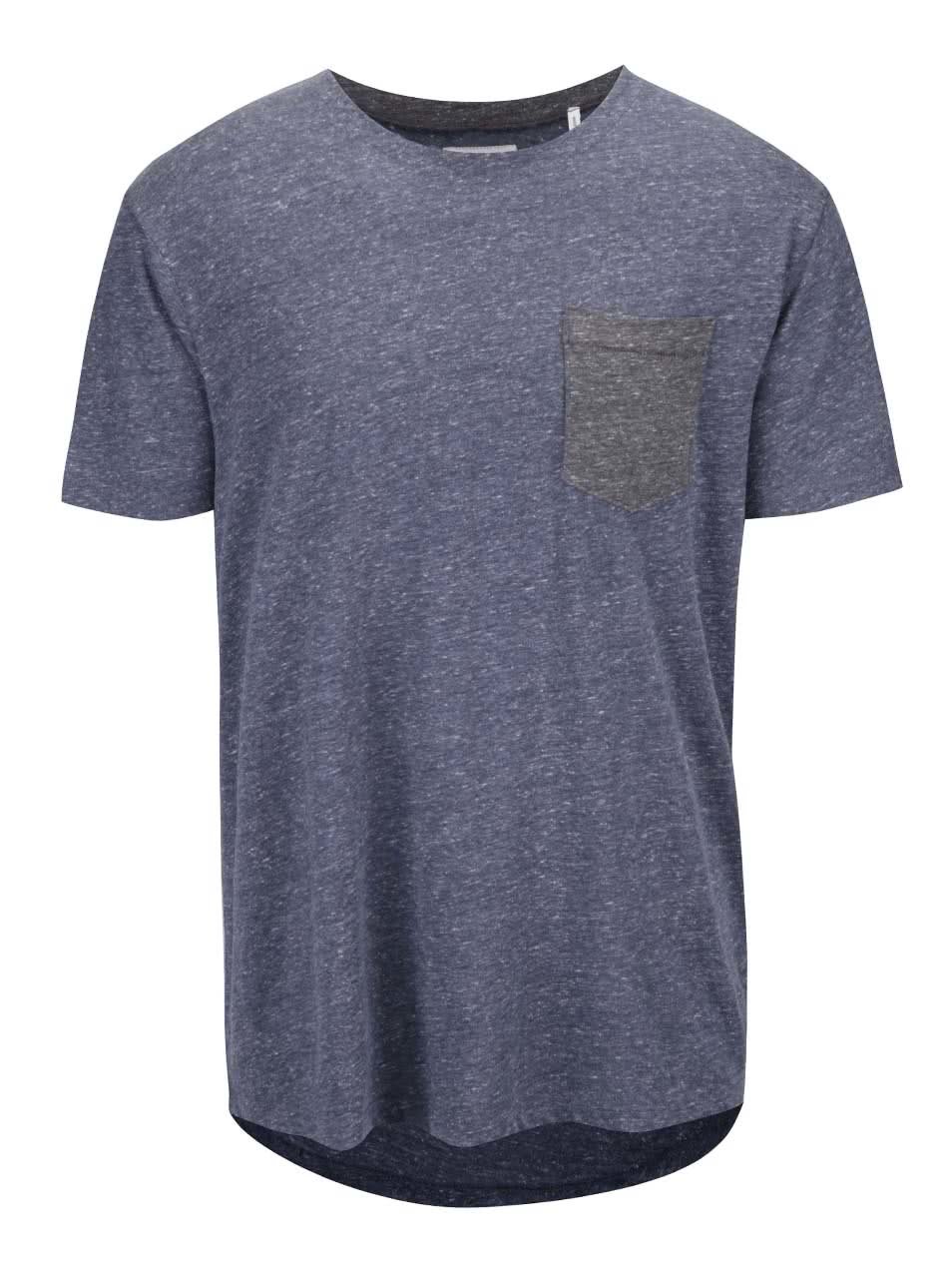 Šedo-modré žíhané tričko s náprsní kapsou Shine Original