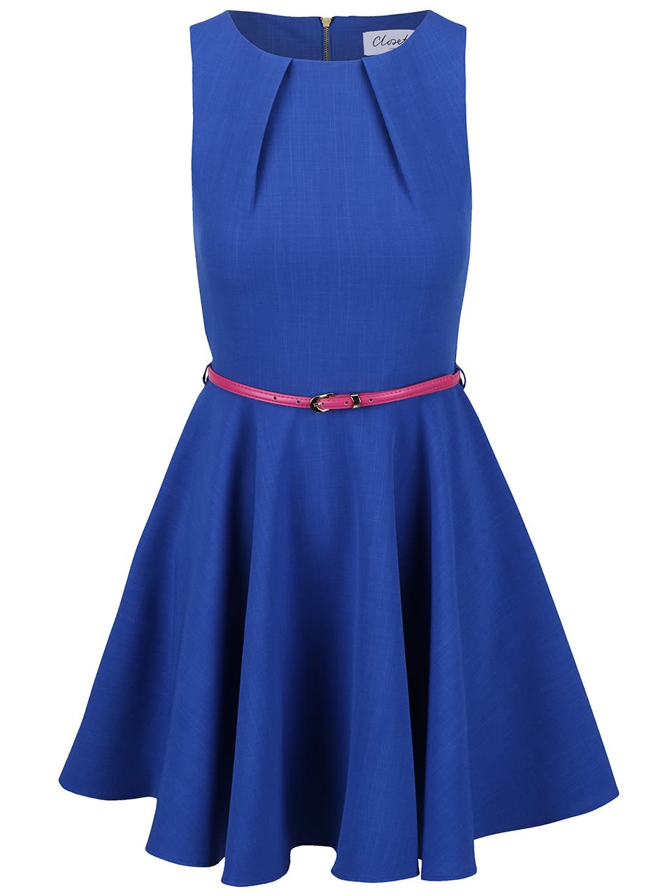 Modré šaty s růžovým páskem Closet