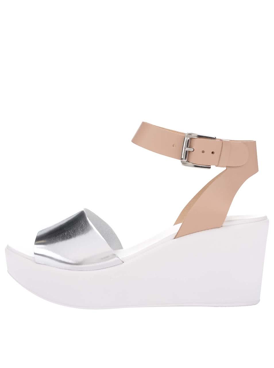 Béžovo-bílé kožené sandály na platformě Miss Selfridge