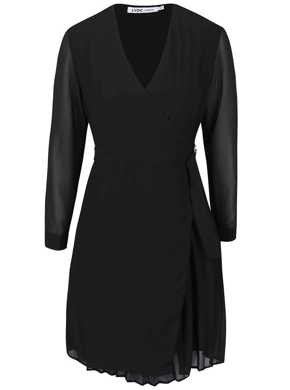Černé zavinovací šaty s dlouhým rukávem LYDC