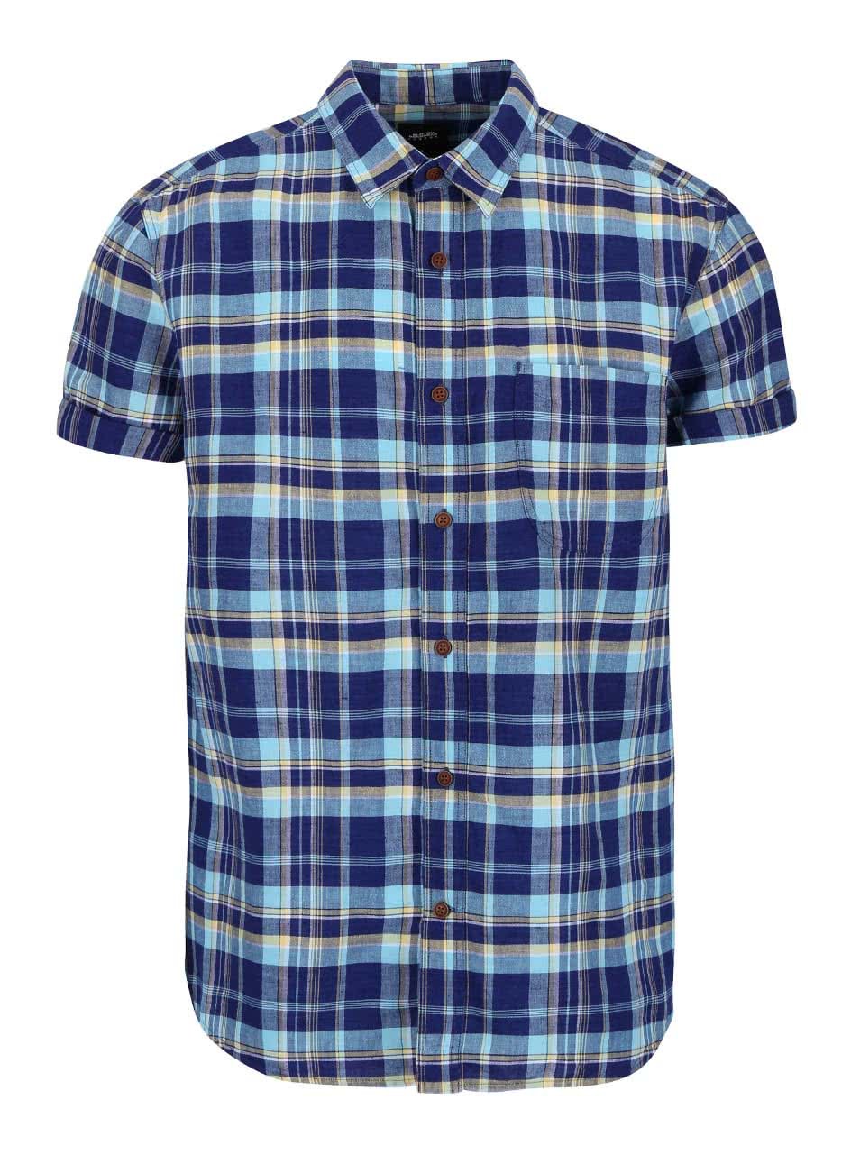 Modrá kostkovaná lněná košile Burton Menswear London
