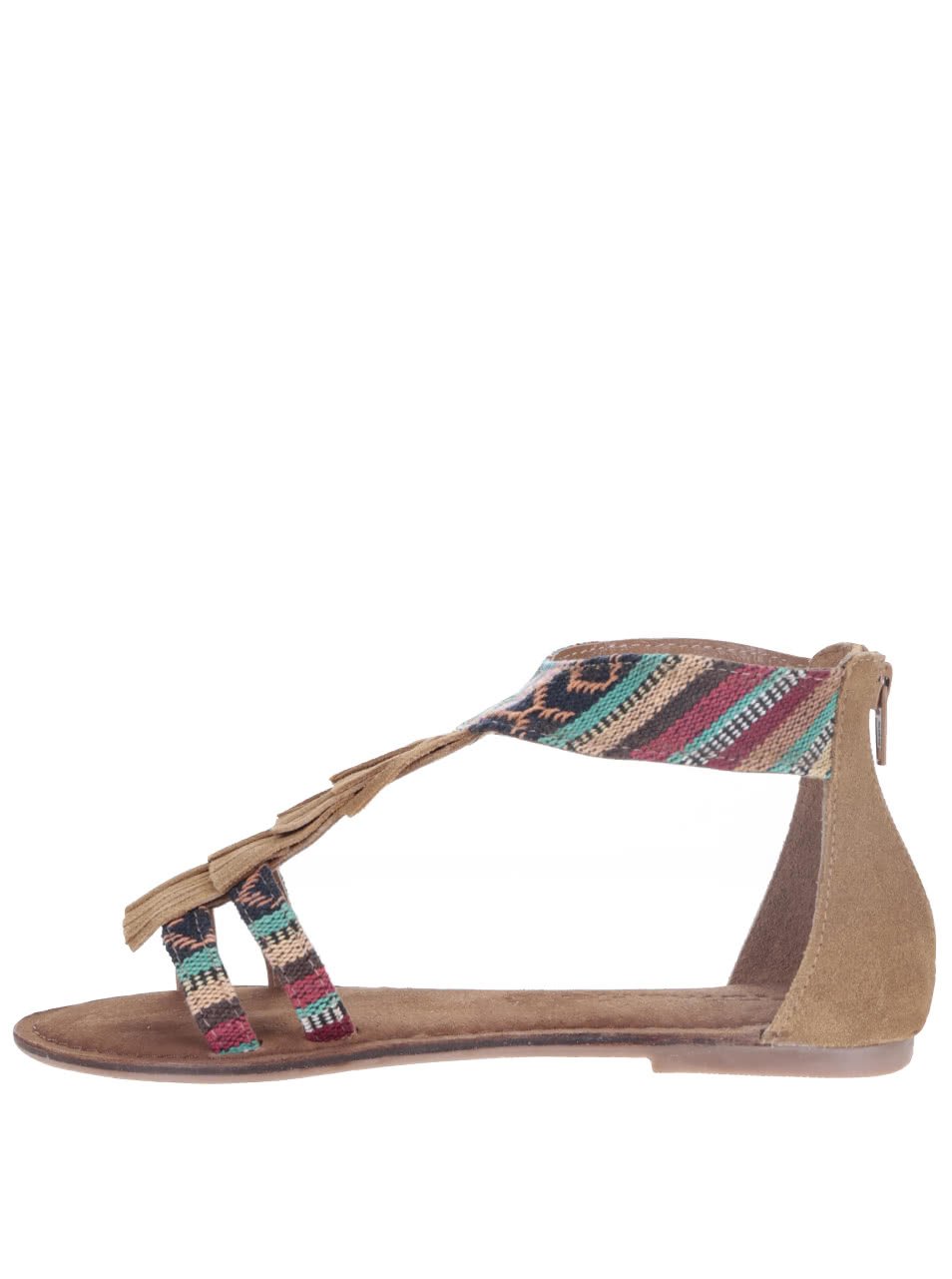 Hnědé kožené sandály s barevnými vzory Tamaris