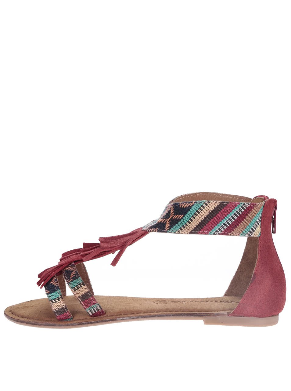 Červené kožené sandály s barevnými vzory Tamaris