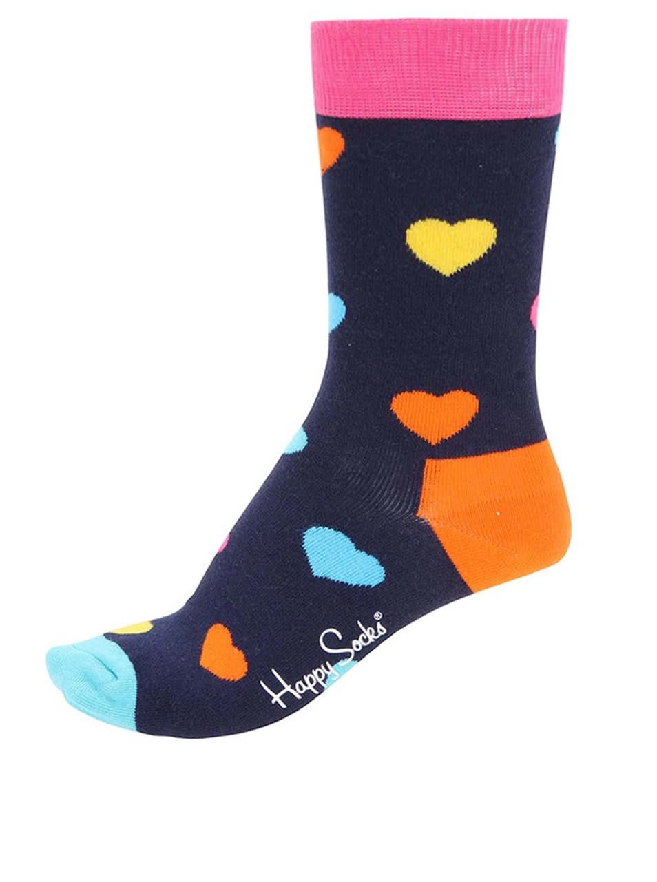 Tmavě modré unisex ponožky se srdíčky Happy Socks Heart