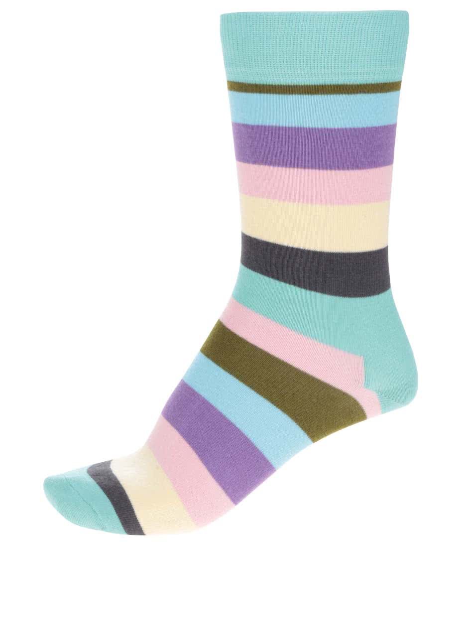 Tyrkysové dámské pruhované ponožky Happy Socks Stripe