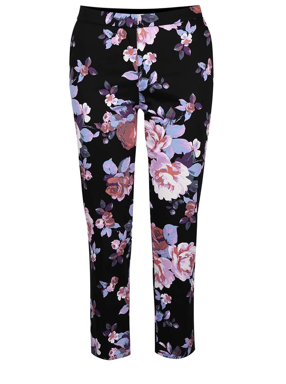 Černé kalhoty s barevnými květy Miss Selfridge
