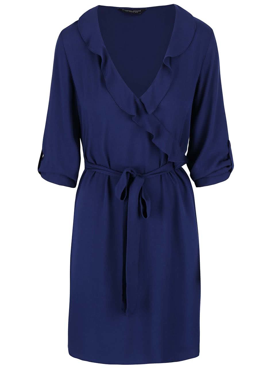 Tmavě modré šaty s volánkovým výstřihem Dorothy Perkins