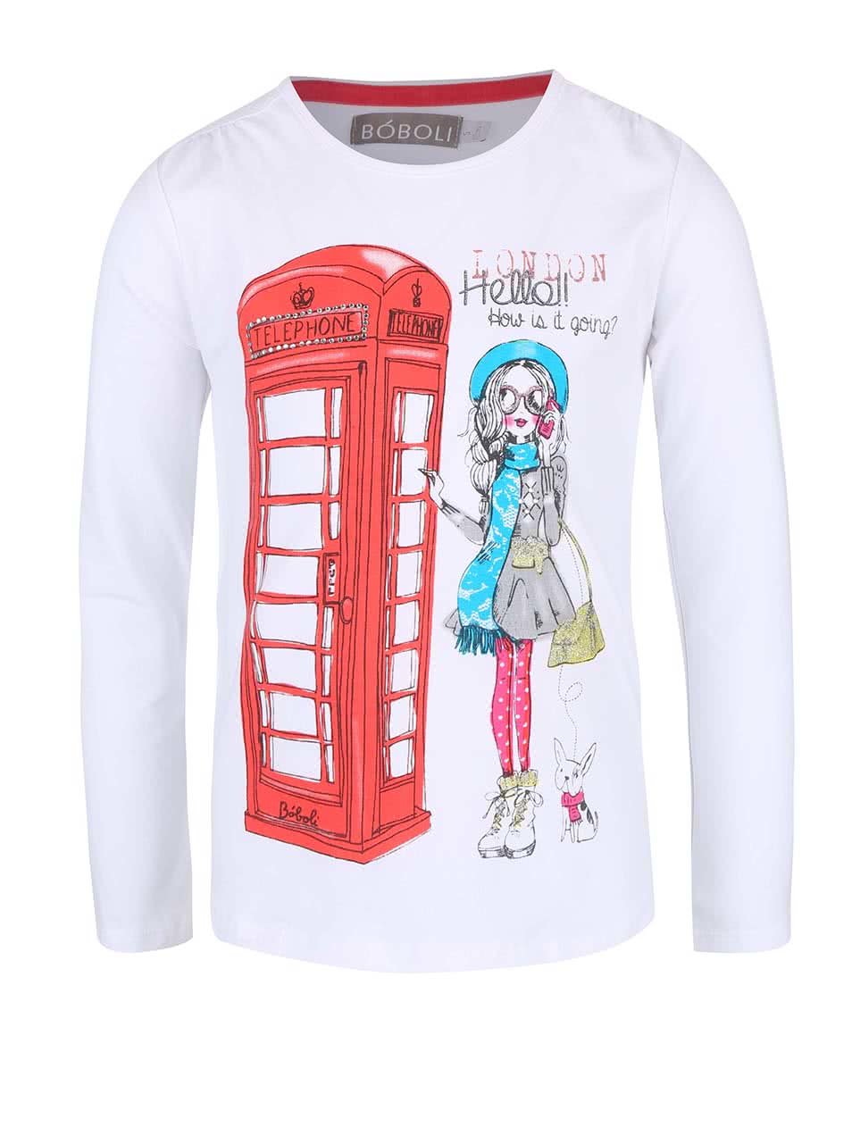 Bílé holčičí tričko s dívkou v Londýně Bóboli