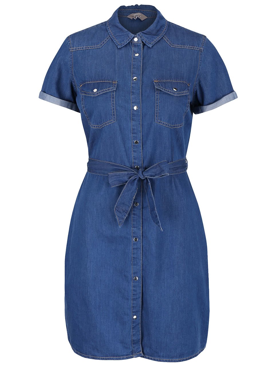 Modré džínové propínací šaty s páskem Dorothy Perkins