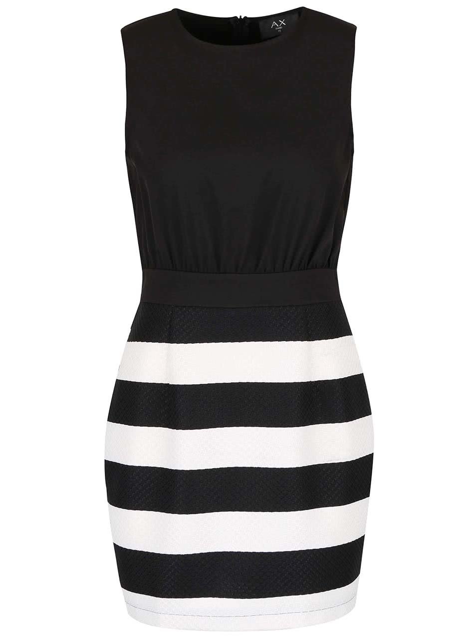 Bílo-černé šaty s pruhovanou sukní AX Paris