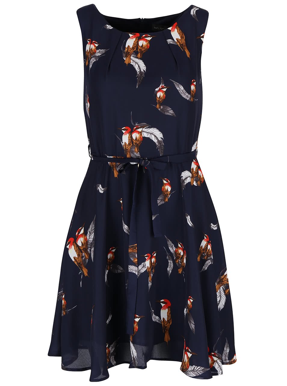 Modré šaty s potiskem ptáčků Mela London