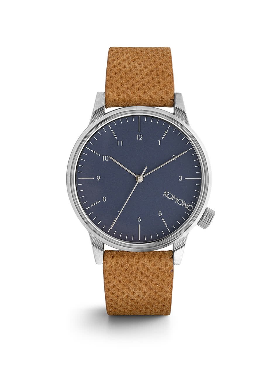 Unisex hodinky ve stříbrné barvě s hnědým koženým páskem Komono Winston