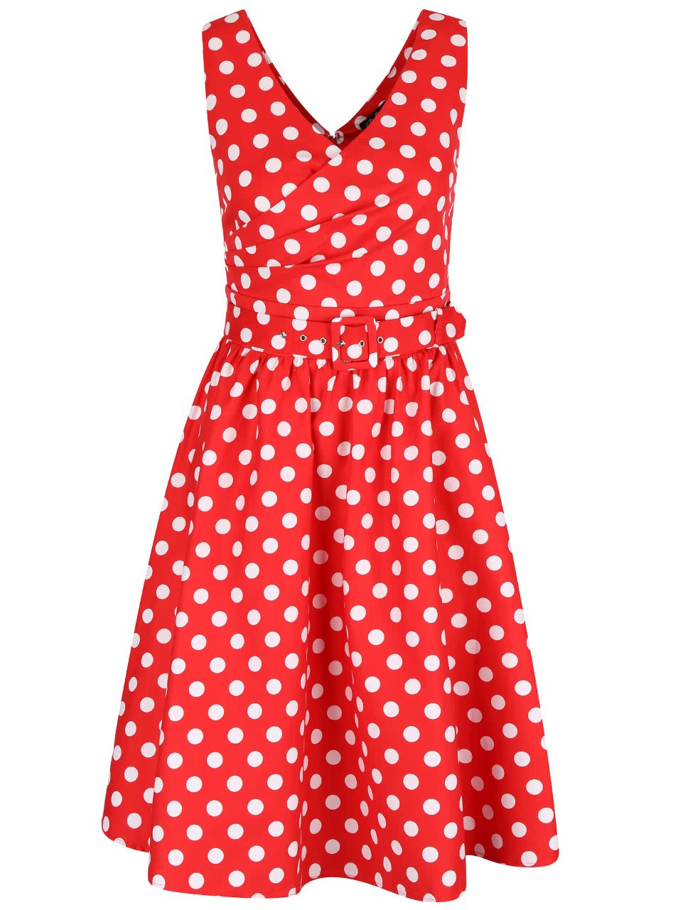 Červené puntíkované šaty s véčkovým výstřihem Dolly & Dotty May
