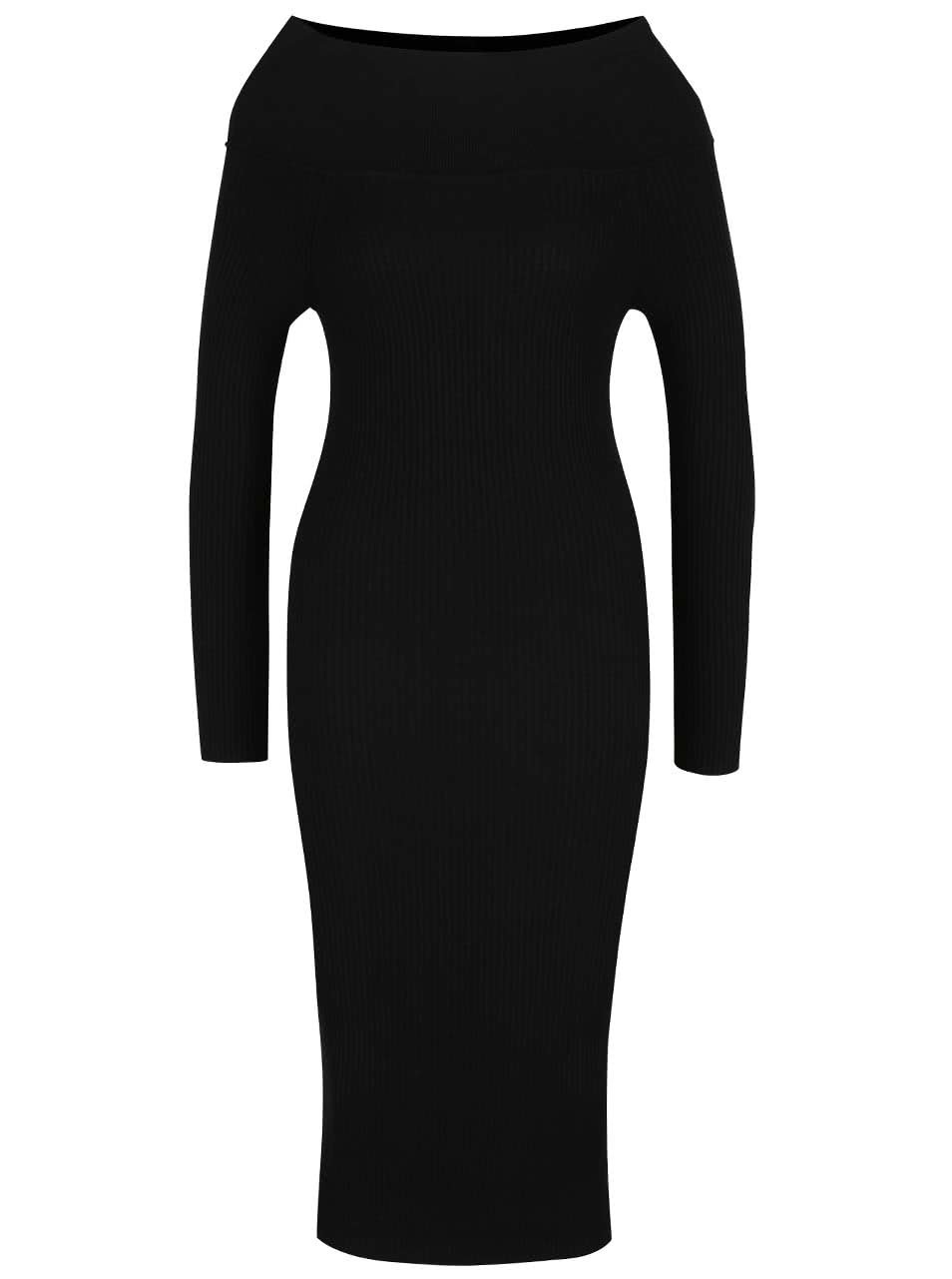 Černé svetrové šaty s odhalenými rameny Miss Selfridge