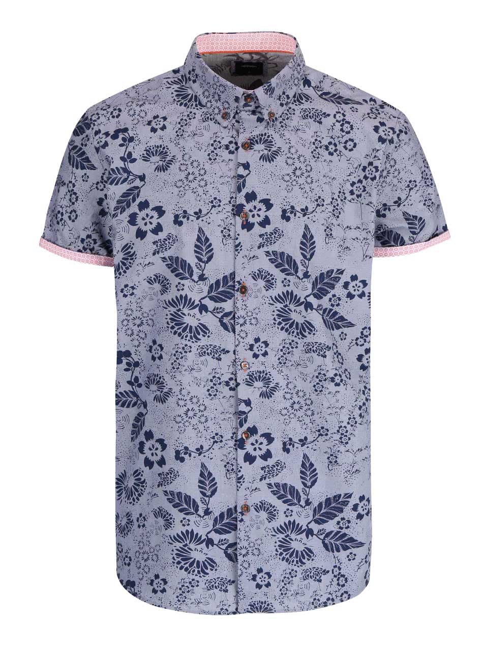 Modrá košile s květinovým potiskem Burton Menswear London