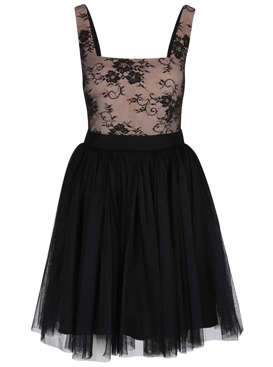 Béžovo-černé šaty s krajkovým topem Little Mistress