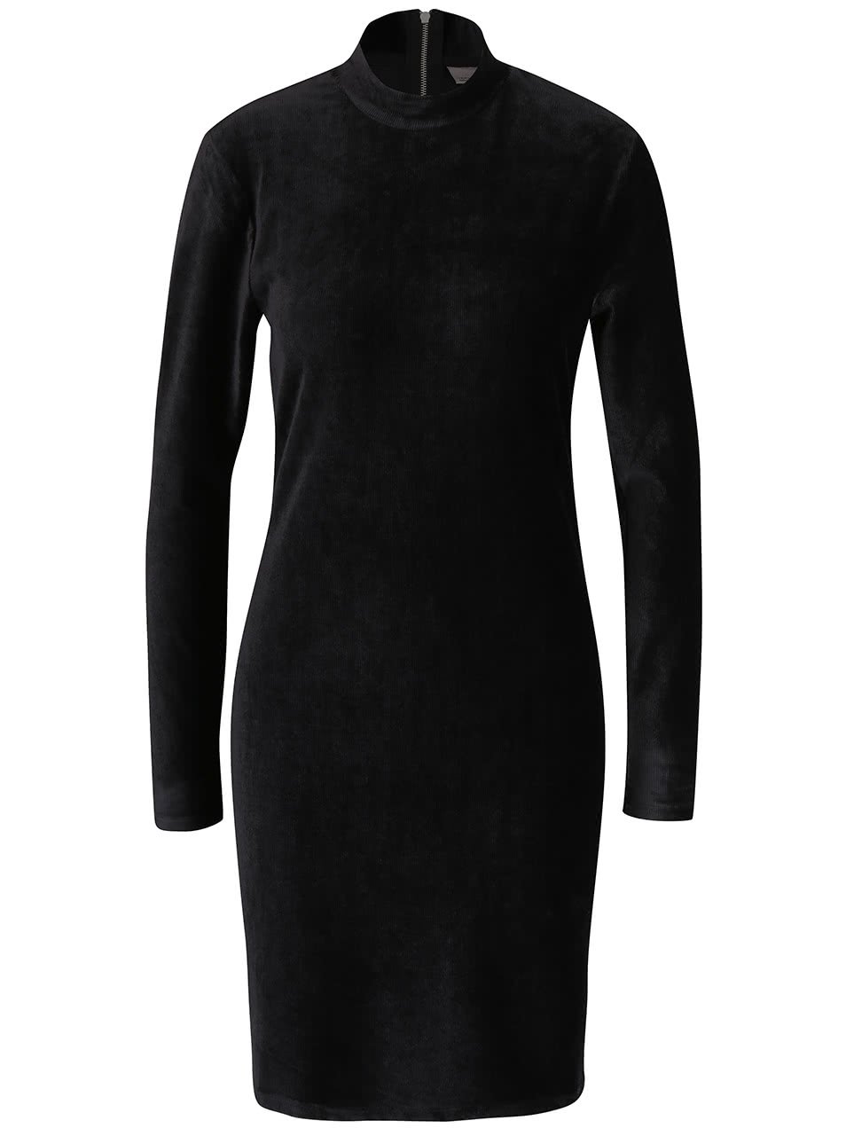 Černé sametové šaty ke krku s dlouhým rukávem Vero Moda Corduroy