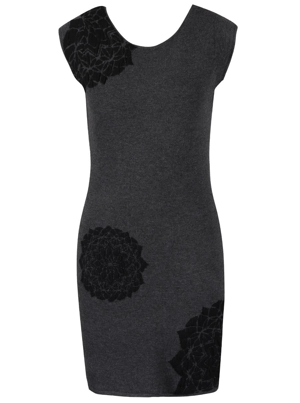 Tmavě šedé svetrové šaty s černými ornamenty Desigual Coral