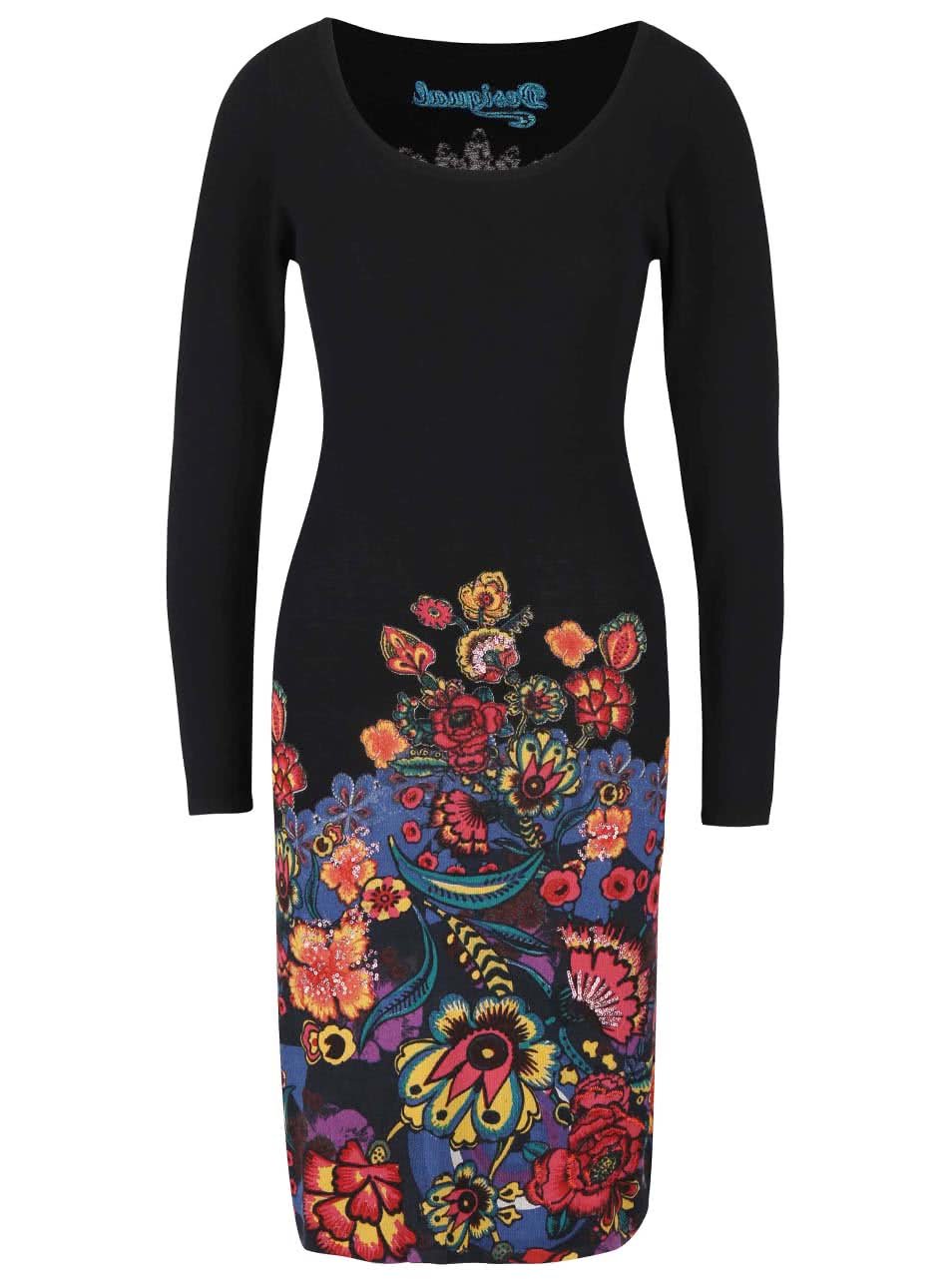Černé šaty s barevnými květy Desigual Martina