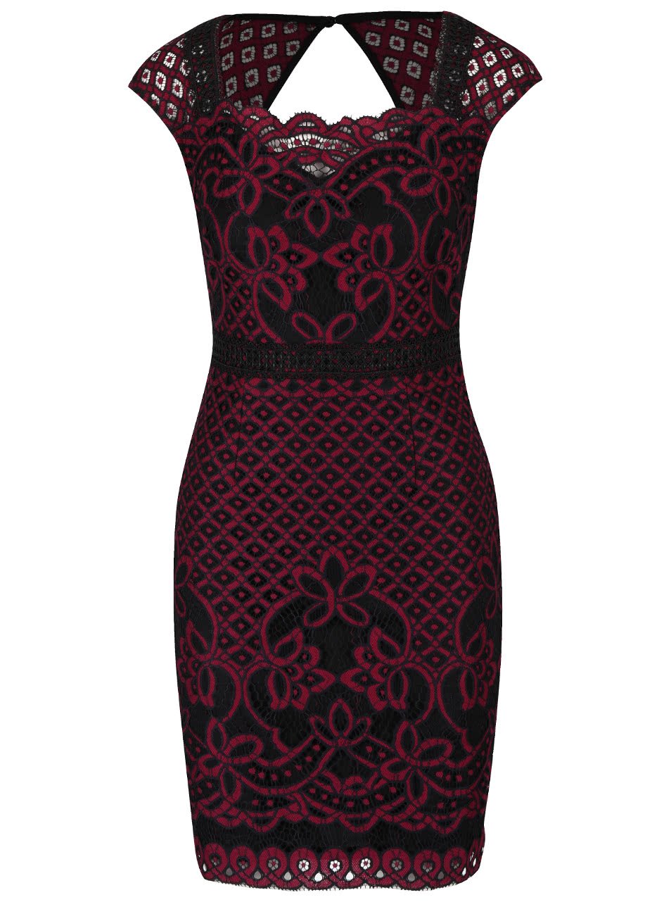 Černo-vínové šaty s krajkovými detaily Lipsy