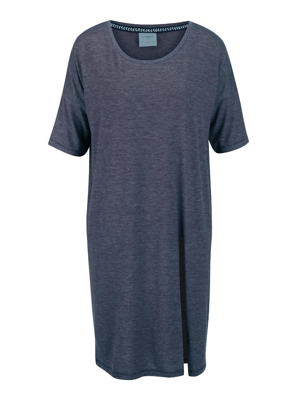 Modré žíhané volnější dlouhé tričko s rozparkem Vero Moda Ida