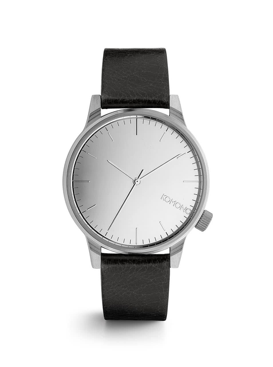 Pánské hodinky ve stříbrné barvě s černým koženým páskem Komono Winston Mirror