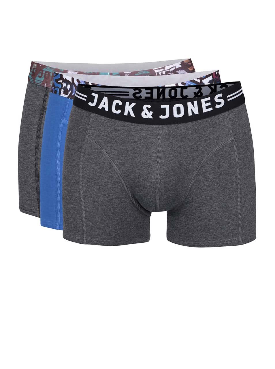 Sada tří modrých a šedých boxerek Jack & Jones Norwich