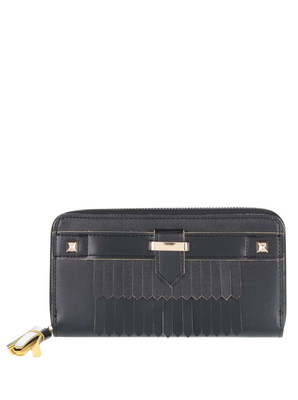 Černá peněženka se střapcem a detaily ve zlaté barvě Anna Smith
