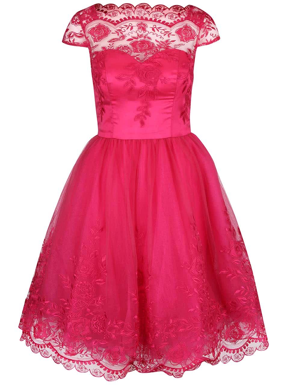 Růžové krajkové šaty Chi Chi London Ruthie