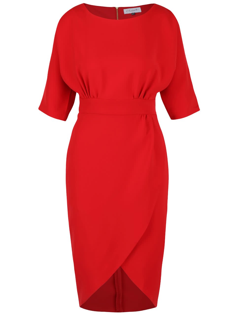 Červené šaty s překládanou sukní Closet