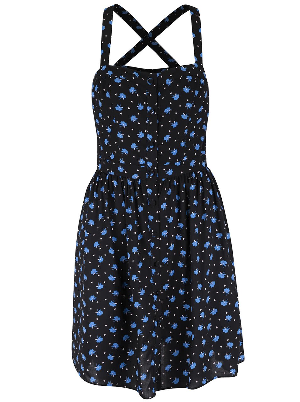 Černé šaty s potiskem modrých květů Miss Selfridge
