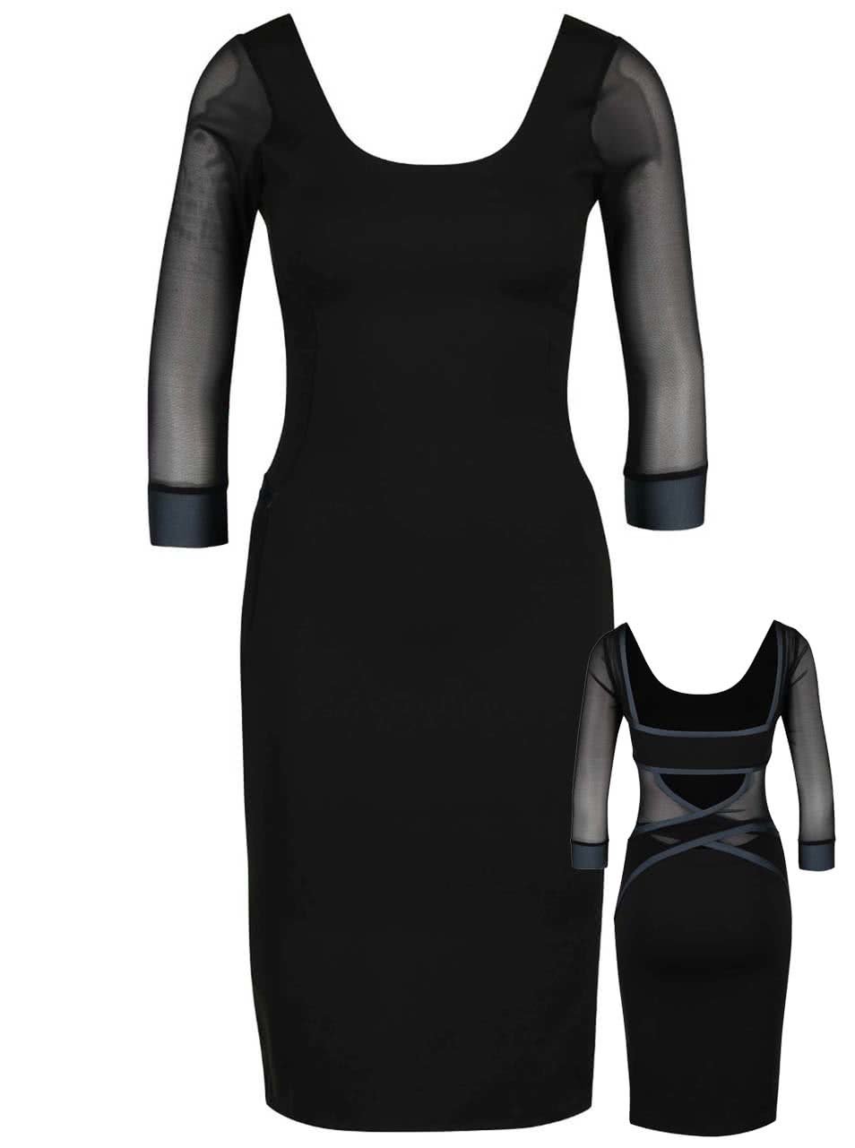 Šedo-černé elastické šaty s ozdobnými pásy přes záda Quontum